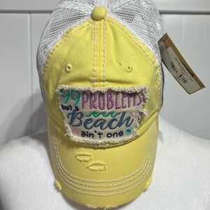 NWT KBETHOS distressed yellow/white “beach” hat